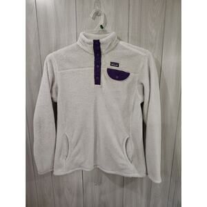 Patagonia Re-Tool Snap-T Pullover White & Purple Girls Size 2xl 16/18